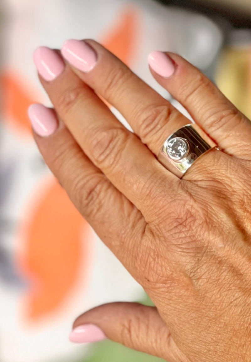 Satu Wide Silver Band & Zirconia FREE SHIPPING