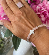 Pink Onyx + Cross Bracelet FREE SHIPPING