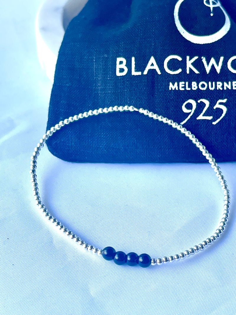The Nera Stack: Sterling Silver & Black Onyx Bracelets FREE SHIPPING NOW