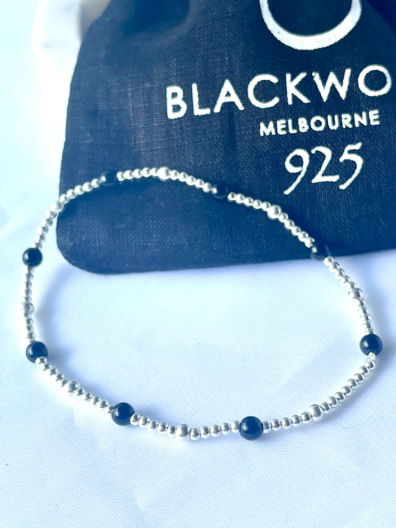 The Nera Stack: Sterling Silver & Black Onyx Bracelets FREE SHIPPING NOW
