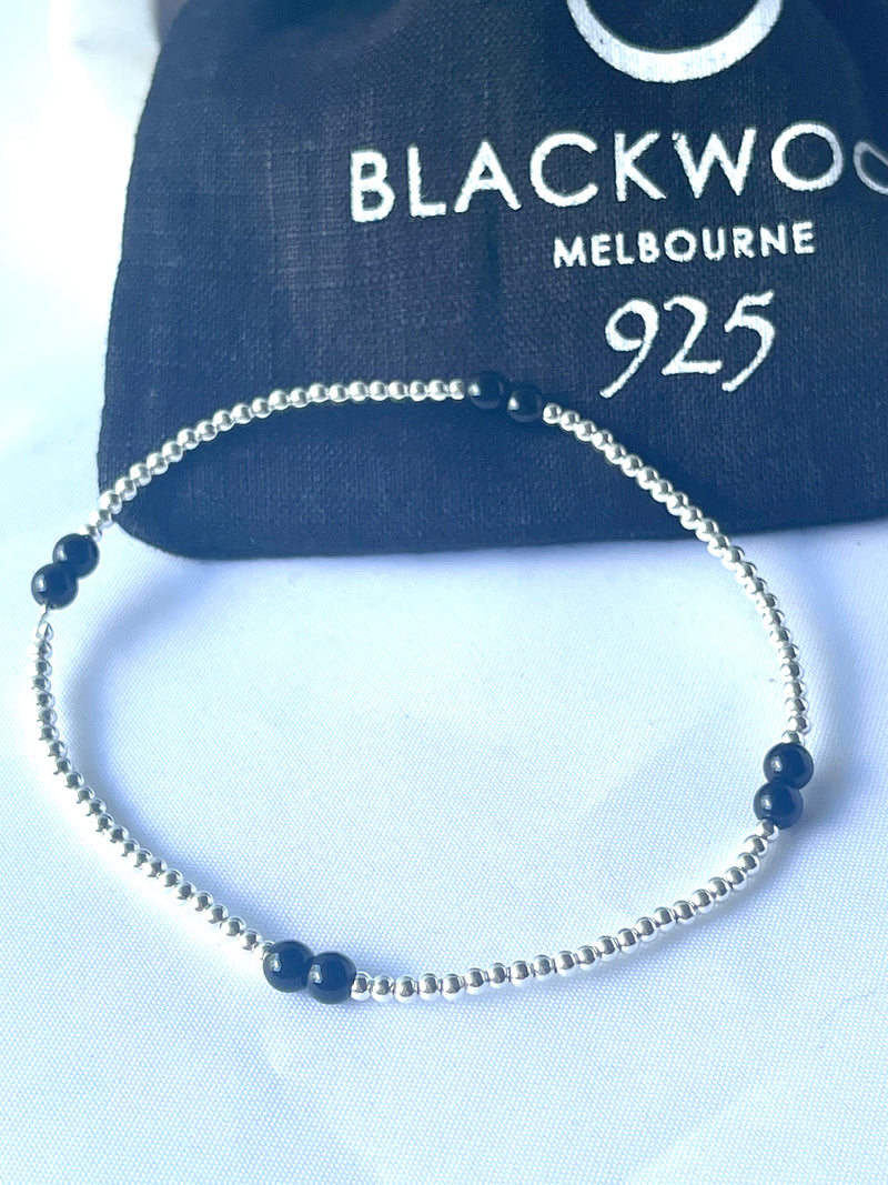 The Nera Stack: Sterling Silver & Black Onyx Bracelets FREE SHIPPING NOW
