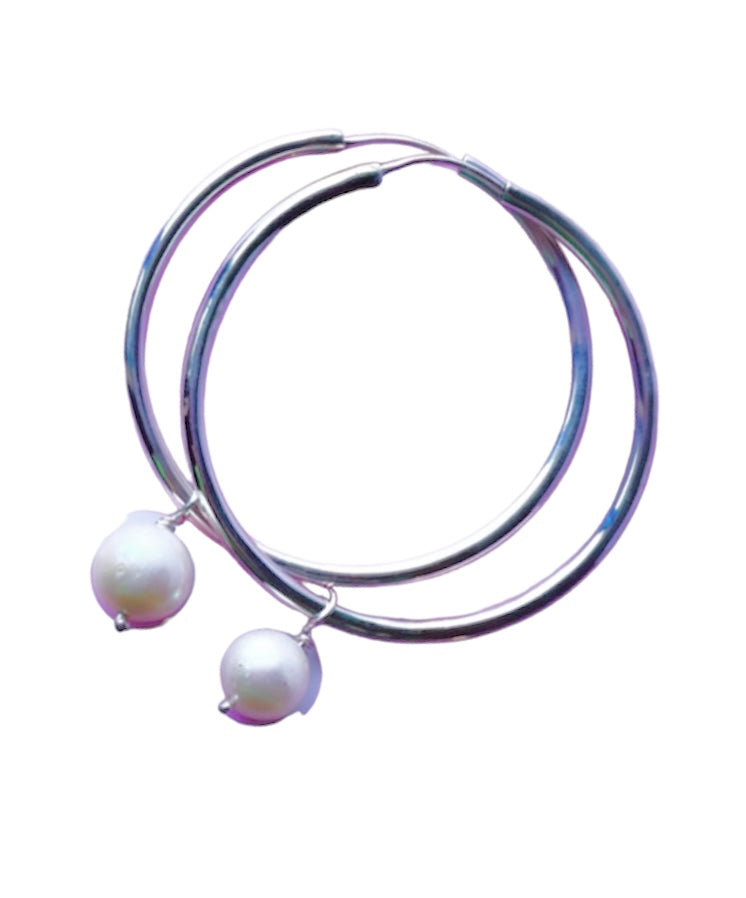 The Perla Hoops: Sterling Silver & Freshwater Pearl Hoops FREE SHIPPING
