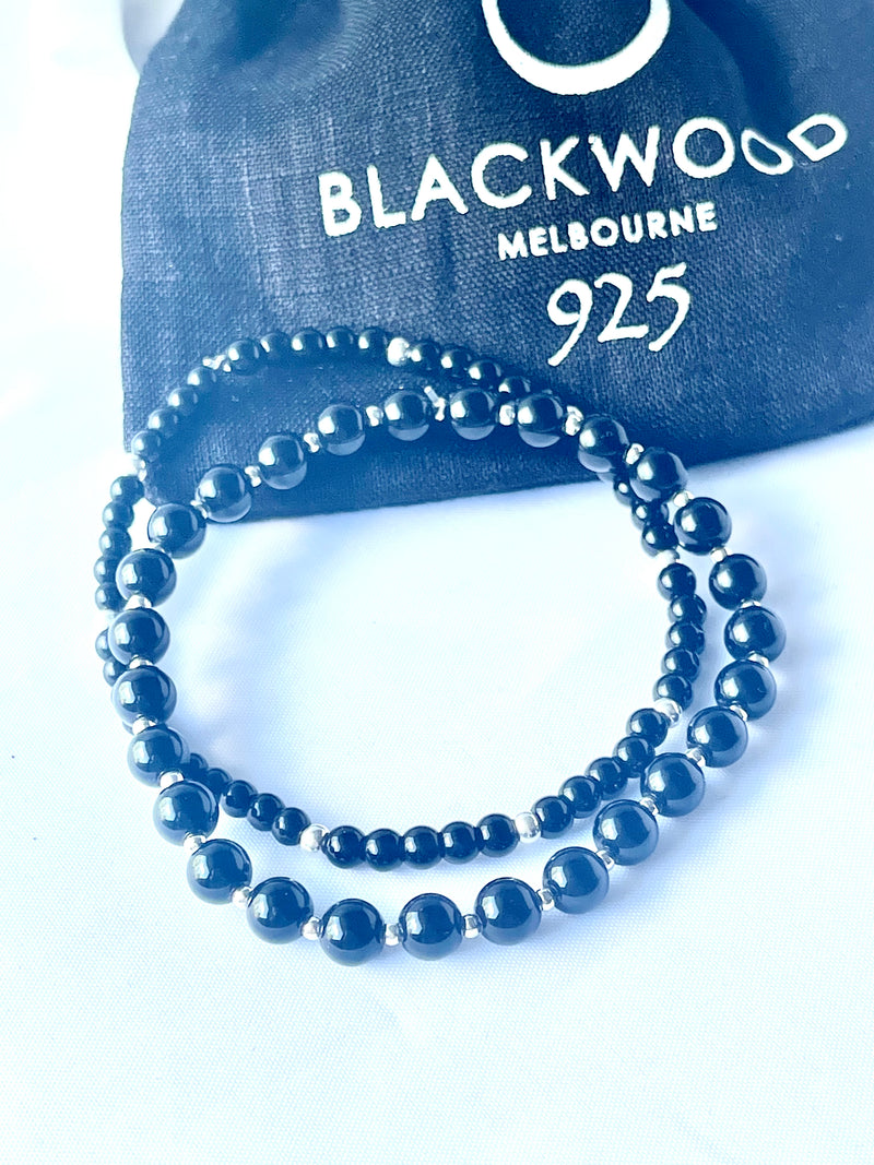 The Nera Stack: Sterling Silver & Black Onyx Bracelets FREE SHIPPING NOW